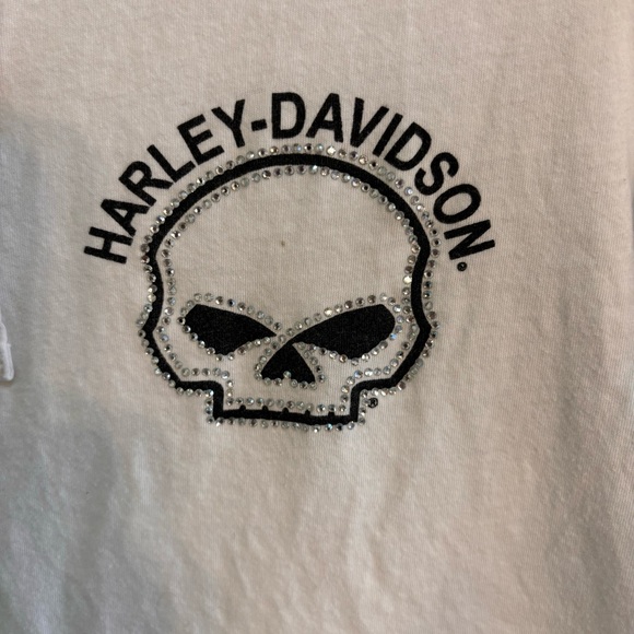 Harley Davidson womens logo bling skull henley short sleeve t-shirt white large - Picture 2 of 5